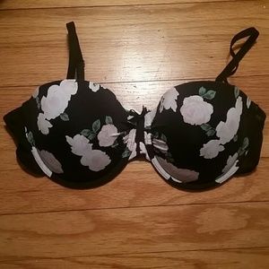 Forever 21 black floral push-up bra